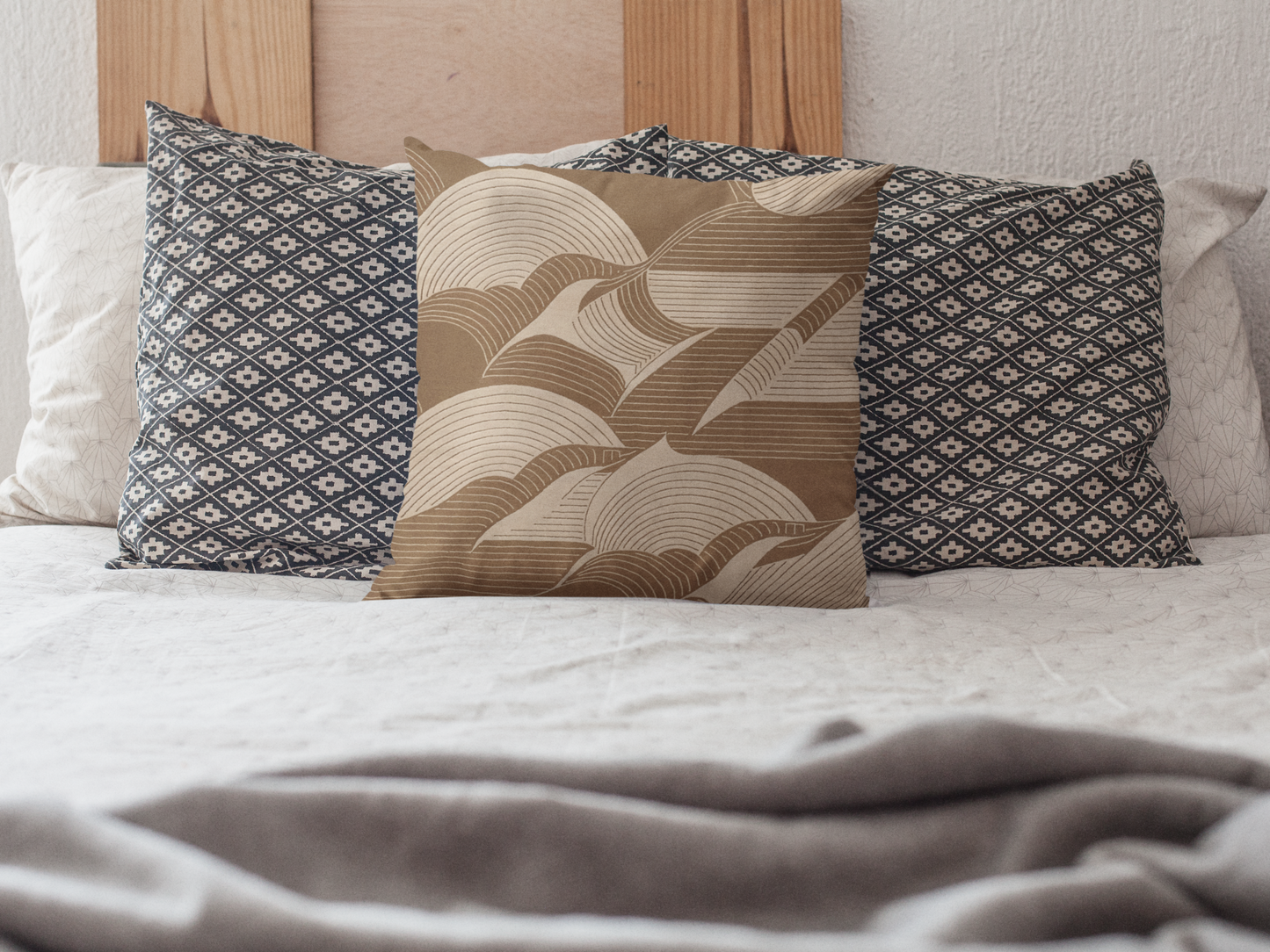 "Retro Lines" - Tan. Luxurious 20x20 Faux Suede, Printed Throw Pillow – Home Décor for your Living Room, Bedroom or Office.