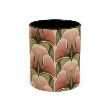 Dusty Rose - 11oz Retro Accent Mug - Unique Ceramic Coffee Cup with Vintage Pattern