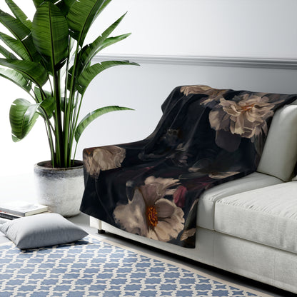 Moody Blues - Luxurious Floral Sherpa Fleece Blanket – Cozy Home Decor for Relaxation