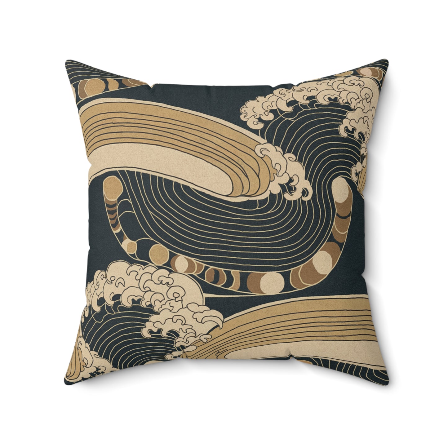 "Storm at Sea" - Gold.  Luxurious 20x20 Faux Suede, Printed Throw Pillow – Home Décor for your Living Room, Bedroom or Office.