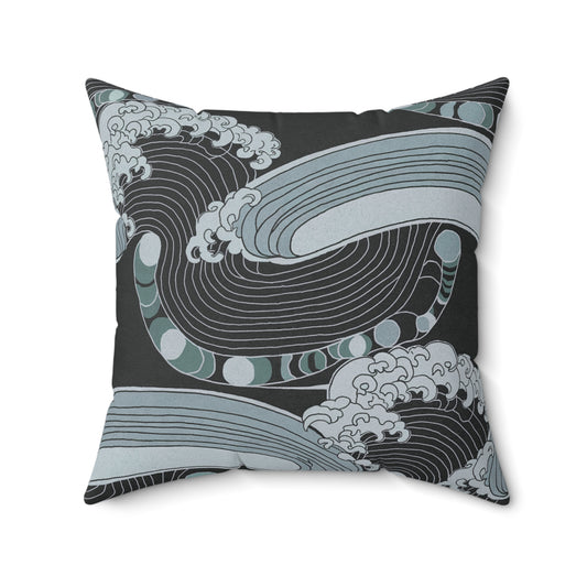 "Storm at Sea" - Blue.  Luxurious 20x20 Faux Suede, Printed Throw Pillow – Home Décor for your Living Room, Bedroom or Office.