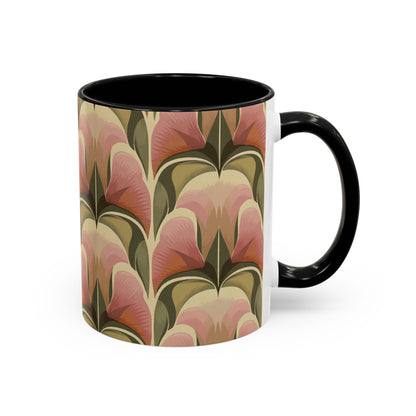 Dusty Rose - 11oz Retro Accent Mug - Unique Ceramic Coffee Cup with Vintage Pattern