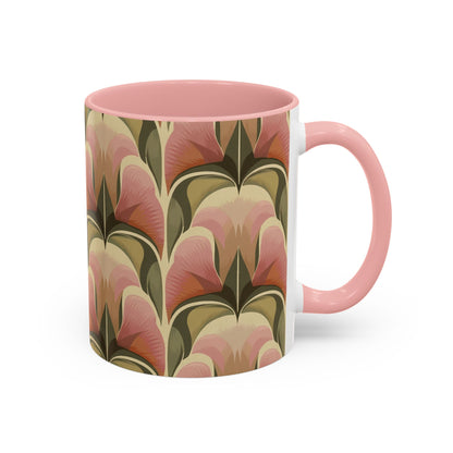 Dusty Rose - 11oz Retro Accent Mug - Unique Ceramic Coffee Cup with Vintage Pattern