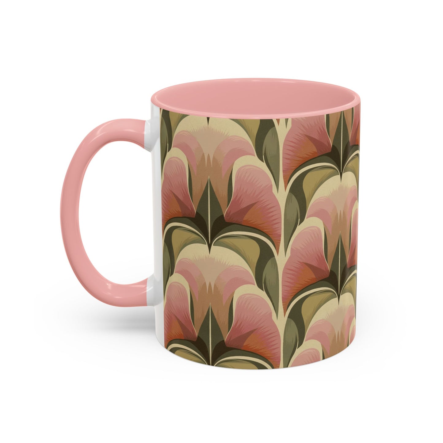 Dusty Rose - 11oz Retro Accent Mug - Unique Ceramic Coffee Cup with Vintage Pattern