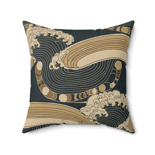 "Storm at Sea" - Gold.  Luxurious 20x20 Faux Suede, Printed Throw Pillow – Home Décor for your Living Room, Bedroom or Office.