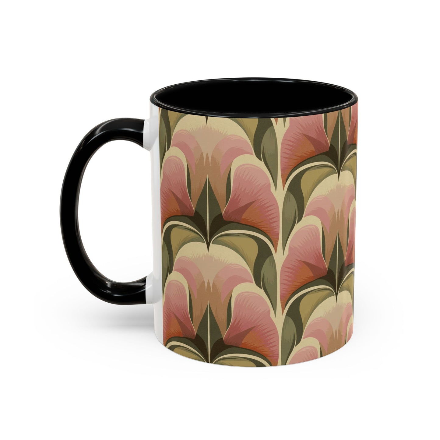 Dusty Rose - 11oz Retro Accent Mug - Unique Ceramic Coffee Cup with Vintage Pattern