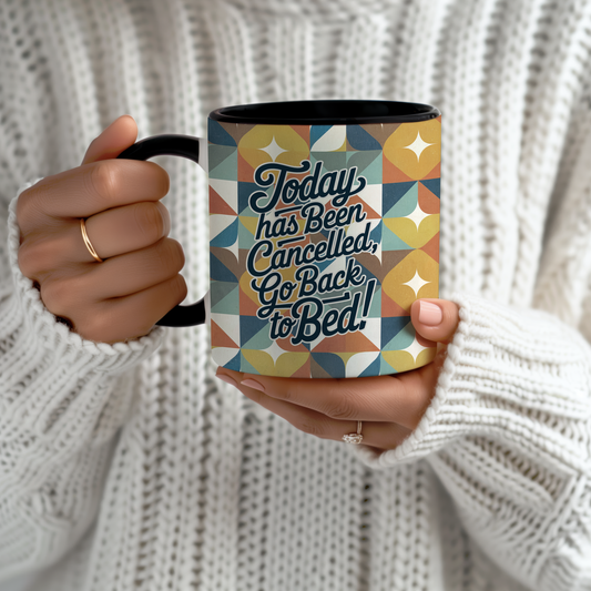 Today's Cancelled - 11oz Retro Accent Mug - Unique Ceramic Coffee Cup with Vintage Pattern and Slogan