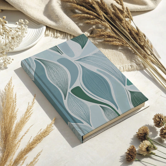 "Mod Leaves" Hardcover Matte Journal - Ice Blue