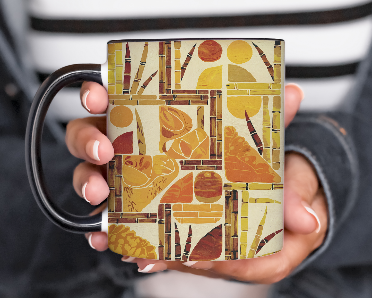 Papaya - 11oz Retro Accent Mug - Unique Coffee Cup with Vintage Patterns and Slogans