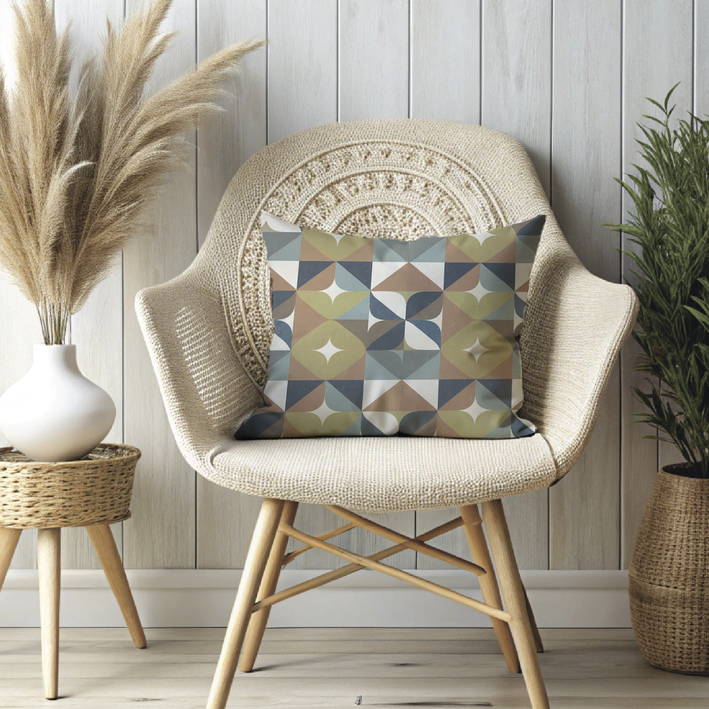 "Mid Geo" - Blue.  Luxurious 20x20 Faux Suede, Printed Throw Pillow – Home Décor for your Living Room, Bedroom or Office.