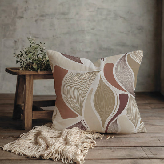 "Mod Leaves"- Tan.  Luxurious 20x20 Faux Suede, Printed Throw Pillow – Home Décor for your Living Room, Bedroom or Office.