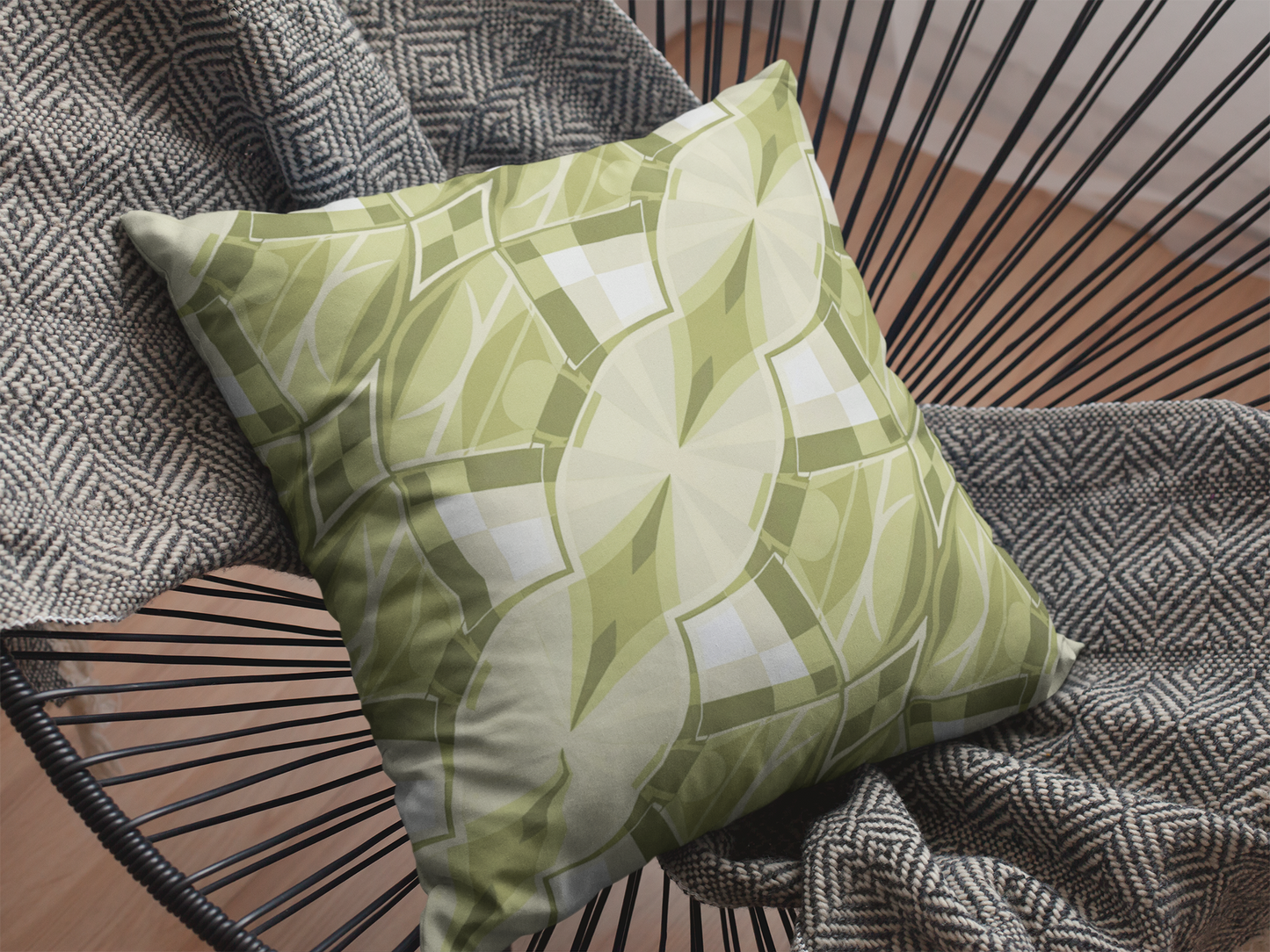 "Kaleidoscope" - Sage.  Luxurious 20x20 Faux Suede, Printed Throw Pillow – Home Décor for your Living Room, Bedroom or Office.