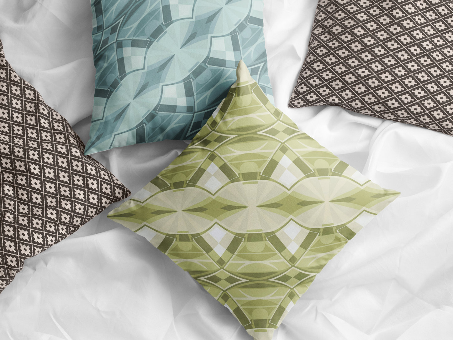 "Kaleidoscope" - Sage.  Luxurious 20x20 Faux Suede, Printed Throw Pillow – Home Décor for your Living Room, Bedroom or Office.